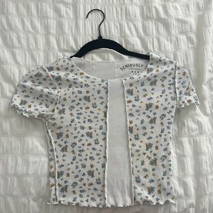White top with blue & yellow floral print